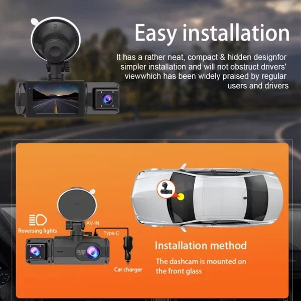 Three Lens Night Vision Car Dash Cam with DVR