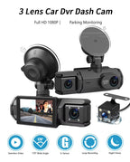 Three Lens Night Vision Car Dash Cam with DVR