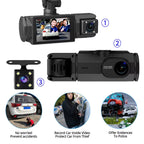 Three Lens Night Vision Car Dash Cam with DVR